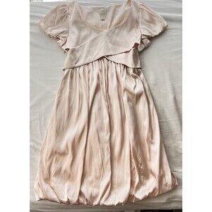 ONLY Pale Pink Satin Puff Sleeve Bubble Hem Dress Coquette Dainty Empire Waist